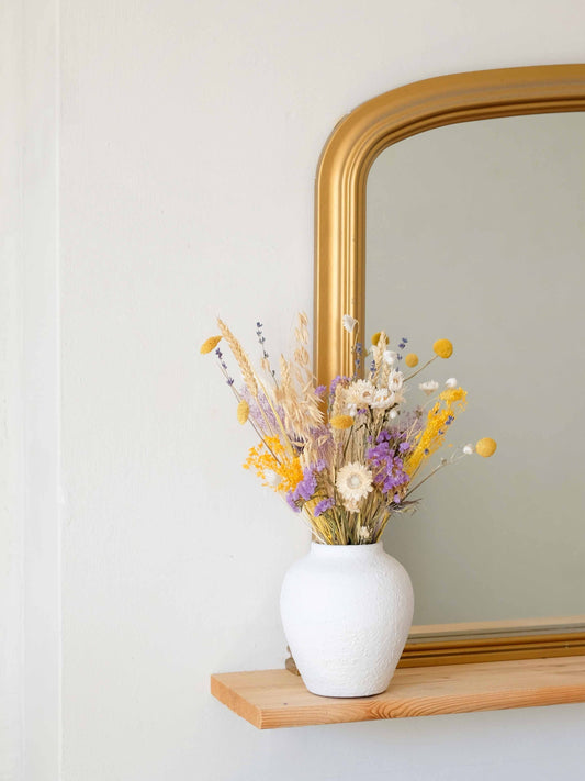 Yellow, Purple & Lilac Dried Flower Bouquet: Dried Natural Floral Arrangement