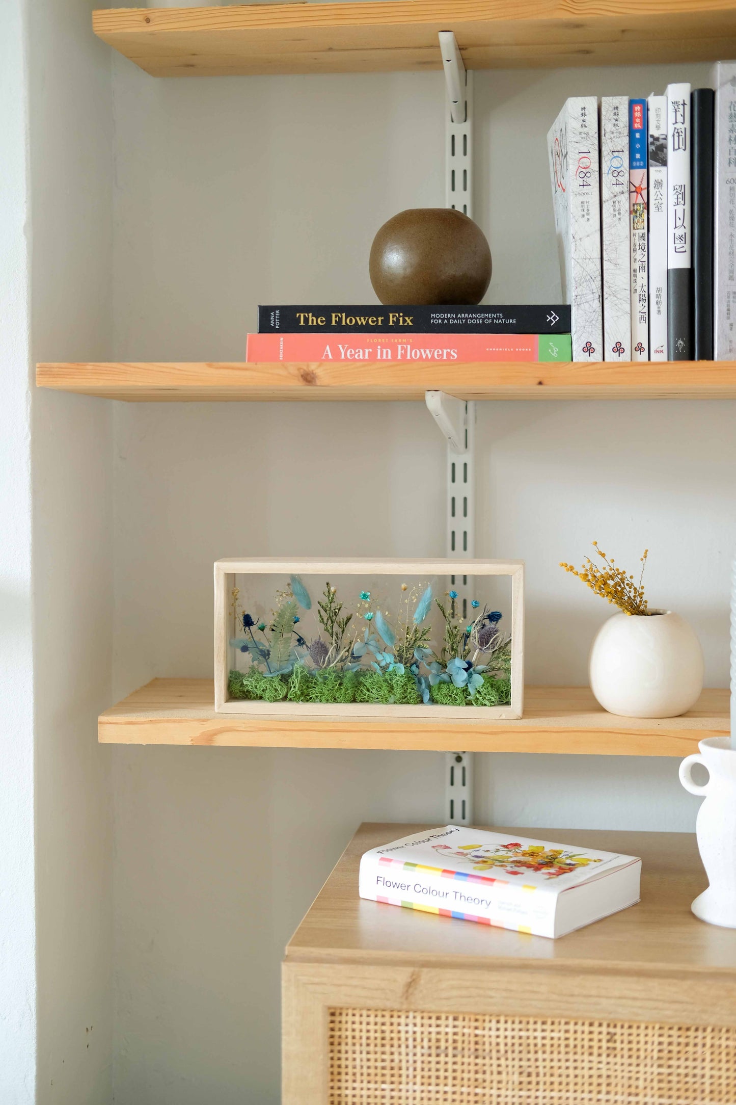 Handmade Dried Flower Shadow Box: Wooden Frame Decor, Summer Blue Colour