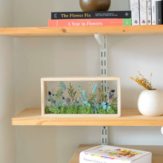 Handmade Dried Flower Shadow Box: Wooden Frame Decor, Summer Blue Colour
