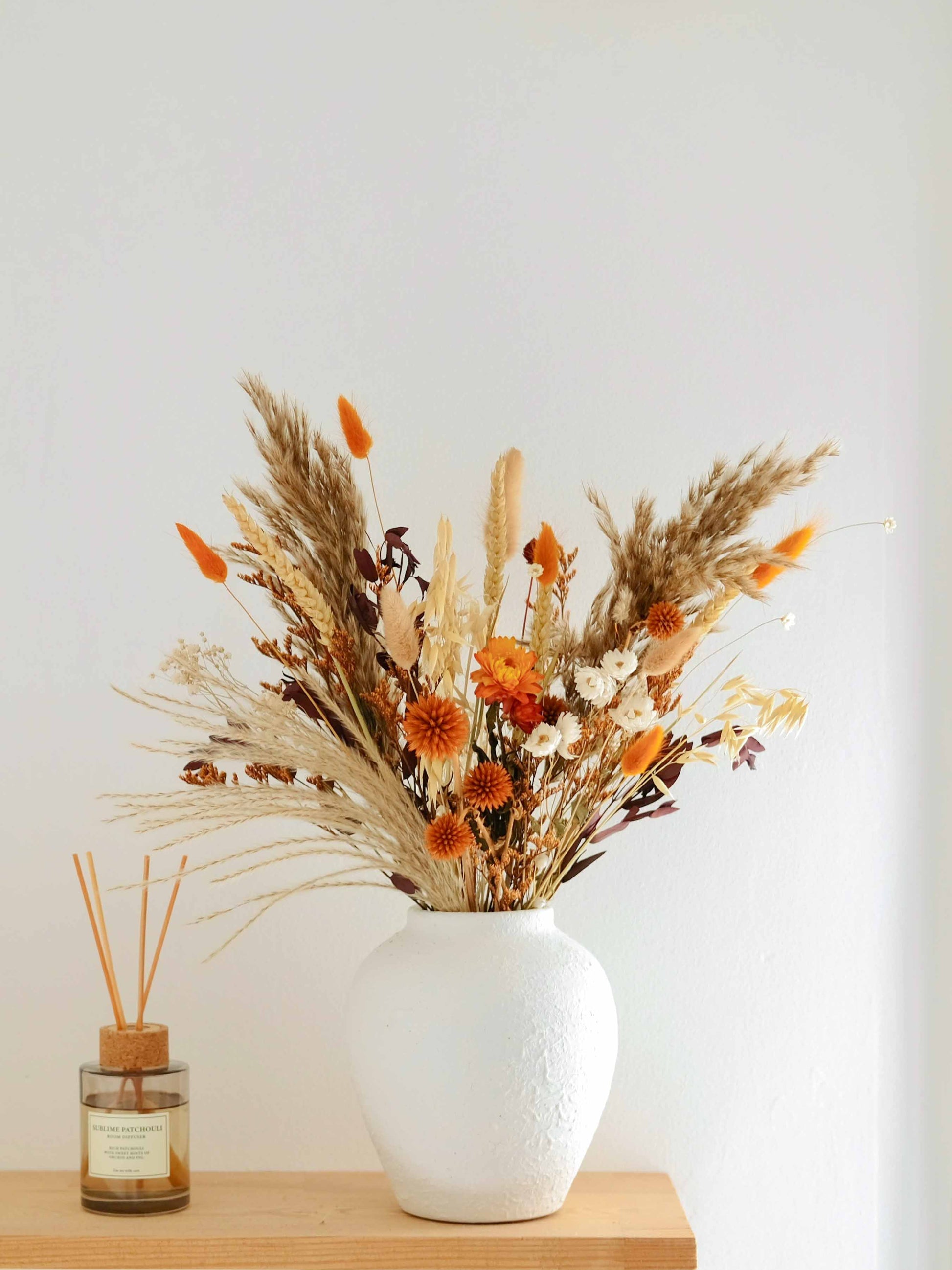 Dried-Flower-Bouquet-Warm-Natural-Autumn-Eucalytus-Bunny-Tails-Wheat