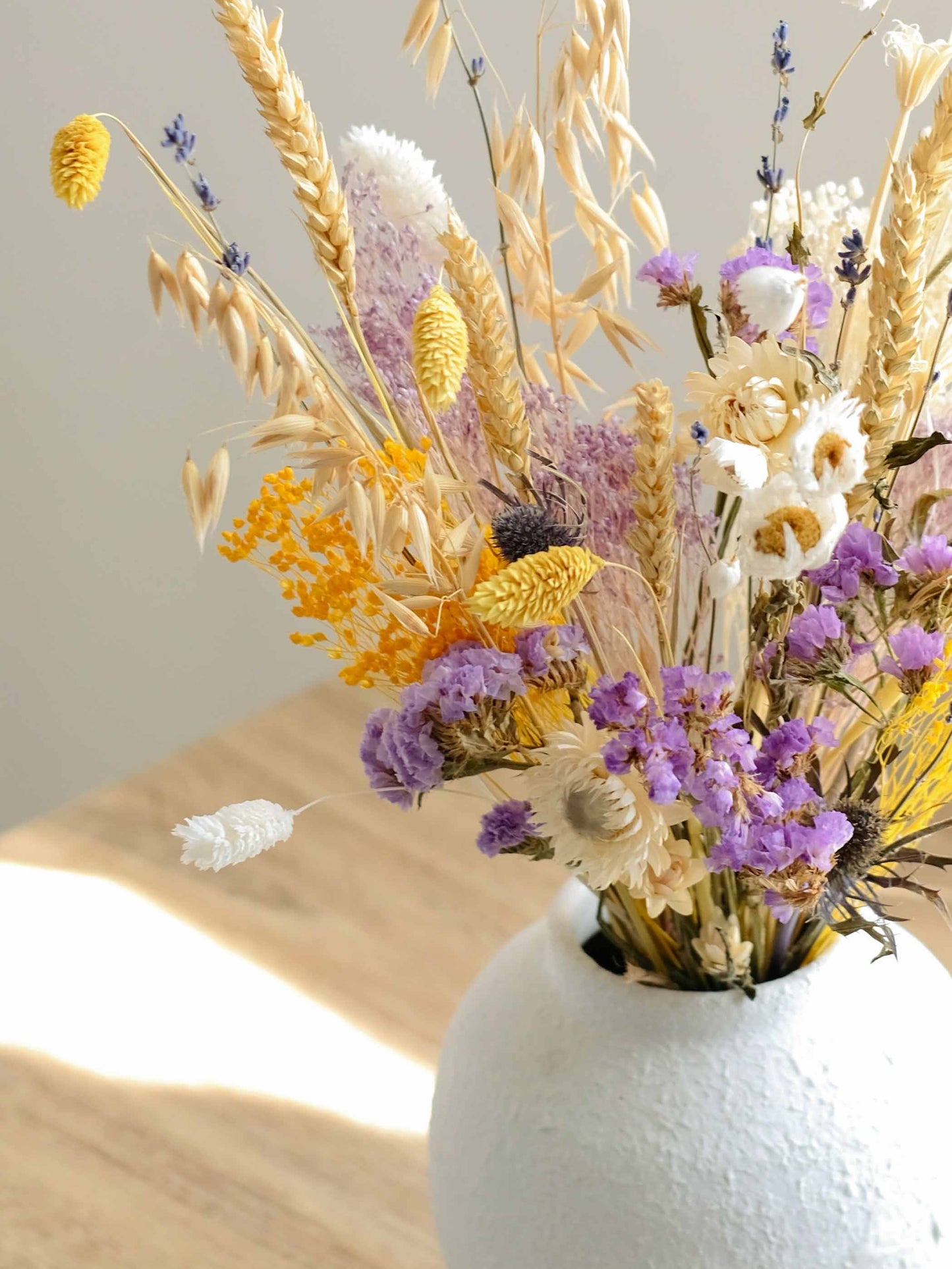 Yellow, Purple & Lilac Dried Flower Bouquet: Dried Natural Floral Arrangement