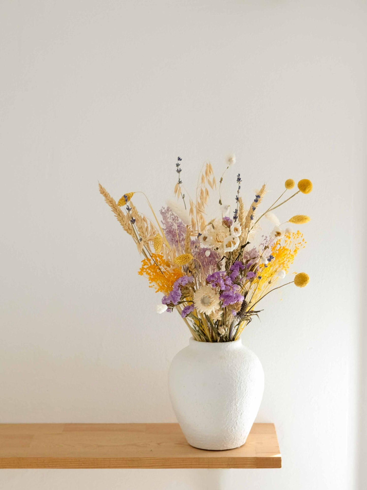 Yellow, Purple & Lilac Dried Flower Bouquet: Dried Natural Floral Arrangement