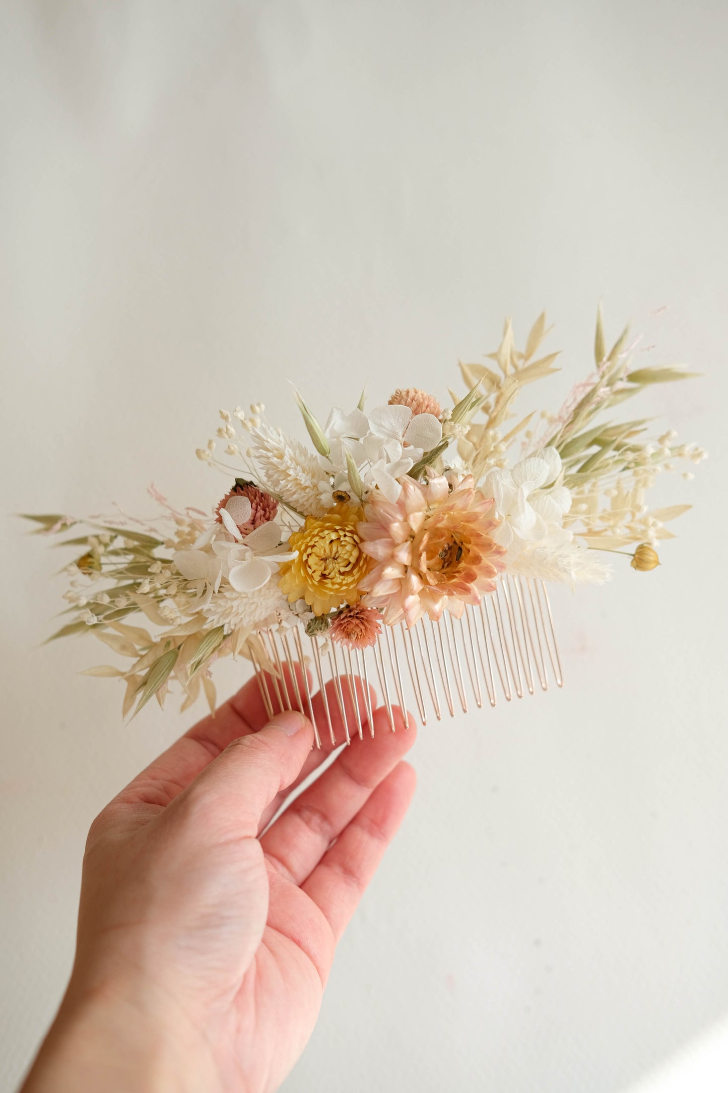 Cream Ivory Dried Flower Bridal Hair Comb