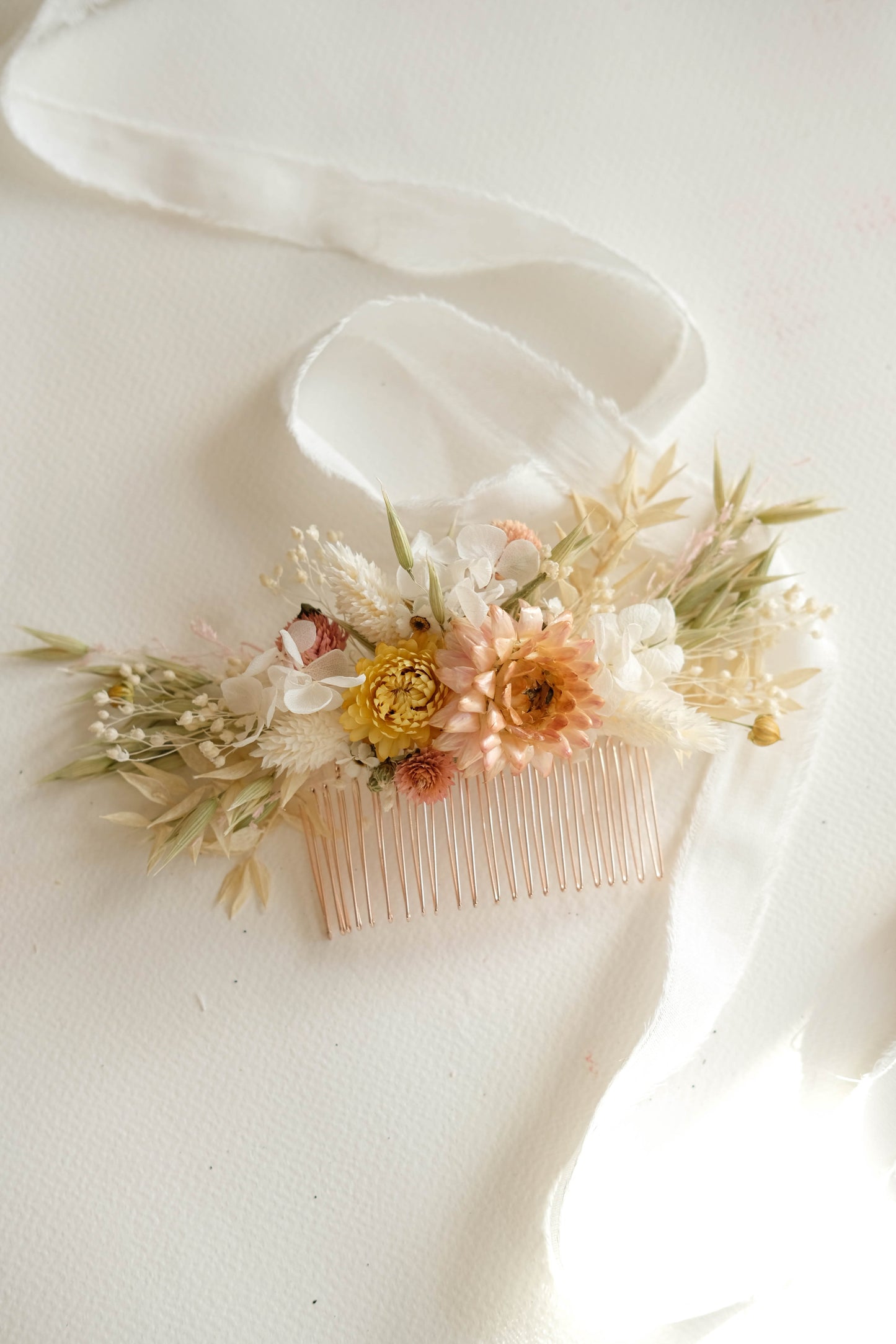 Cream Ivory Dried Flower Bridal Hair Comb