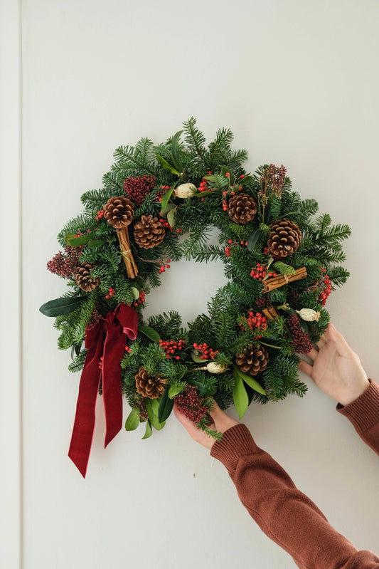 Fresh Real Berry Red Traditional Christmas Wreath