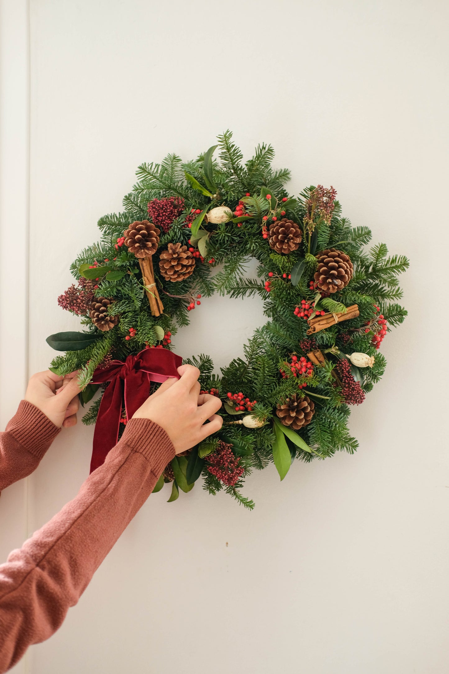 Fresh Real Berry Red Traditional Christmas Wreath