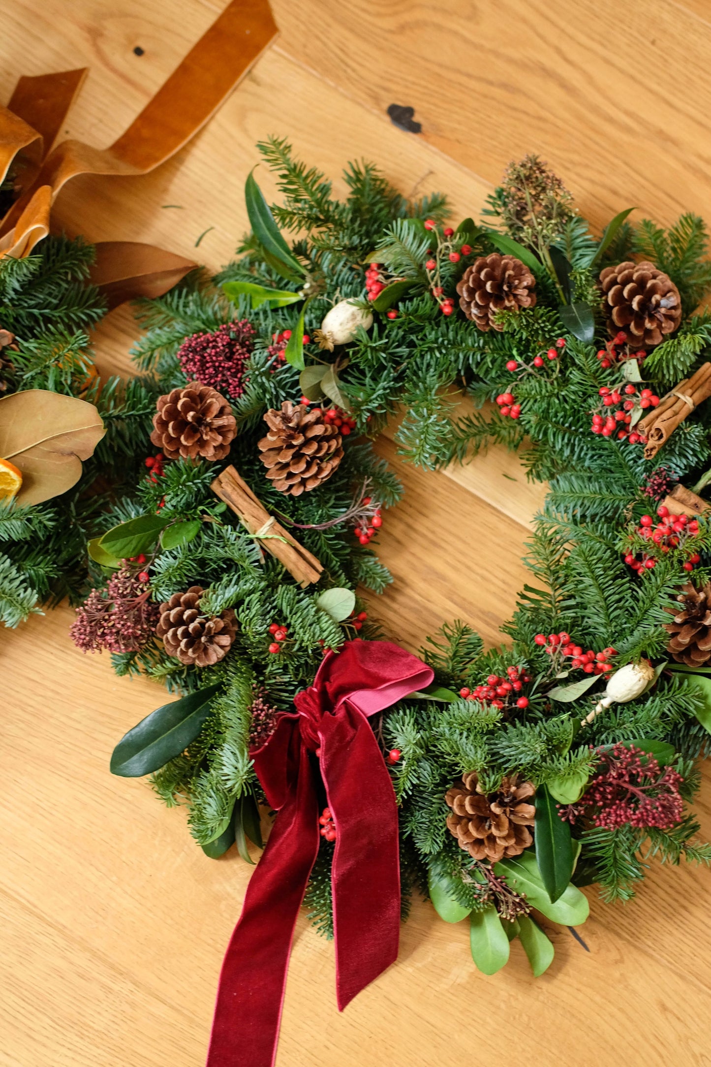 Fresh Real Berry Red Traditional Christmas Wreath