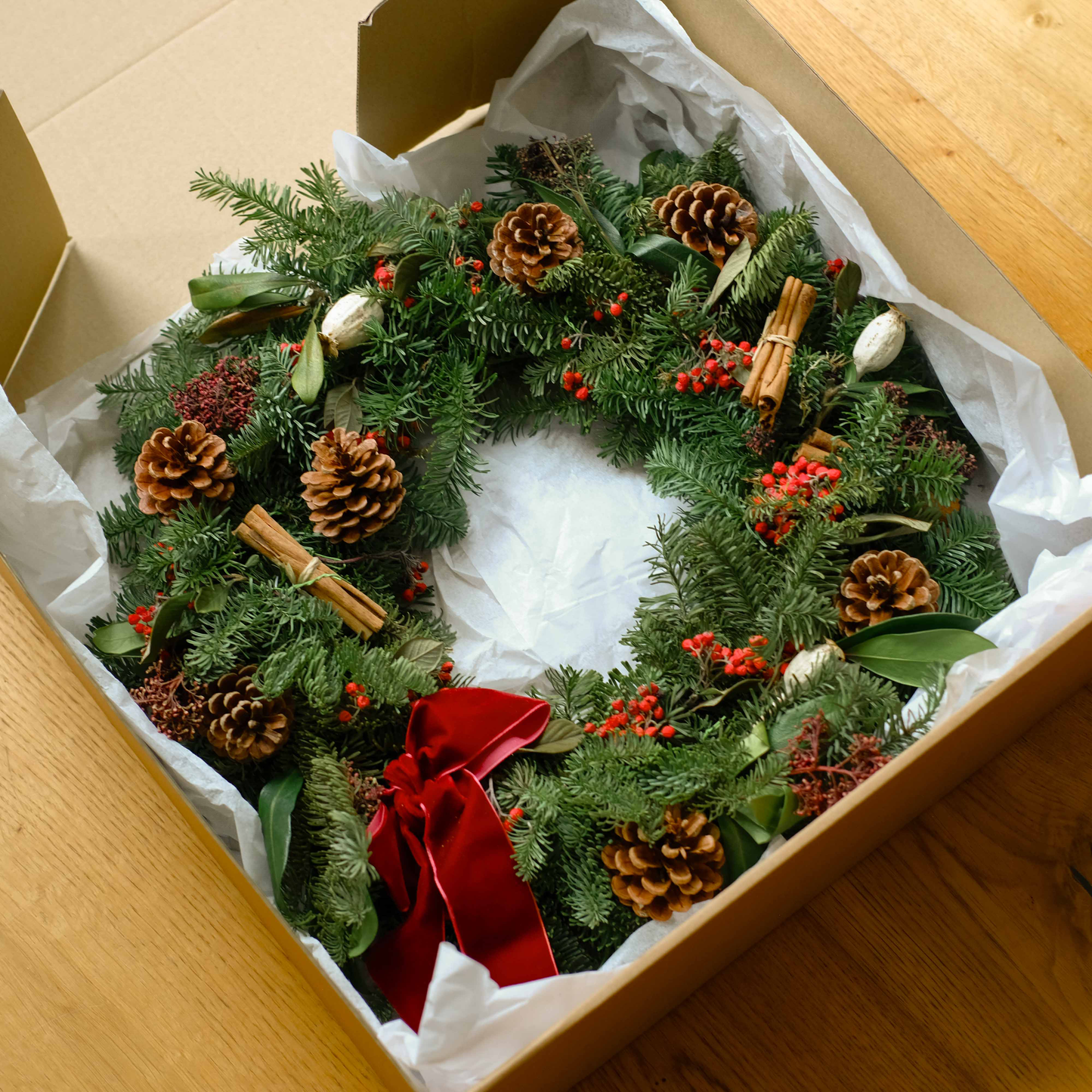 Fresh Real Berry Red Traditional Christmas Wreath