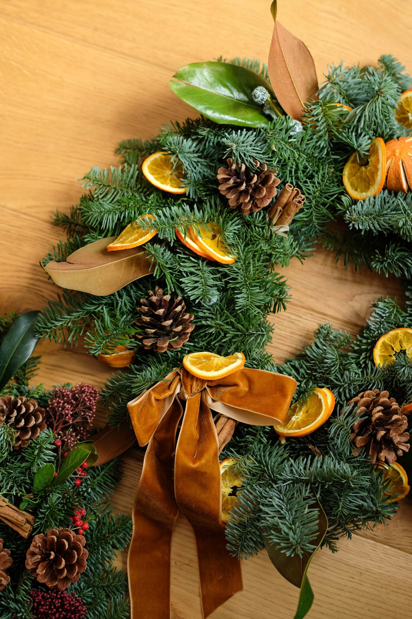 Fresh Real Christmas Wreath with Dried Fruit Citrus and Pine Cone