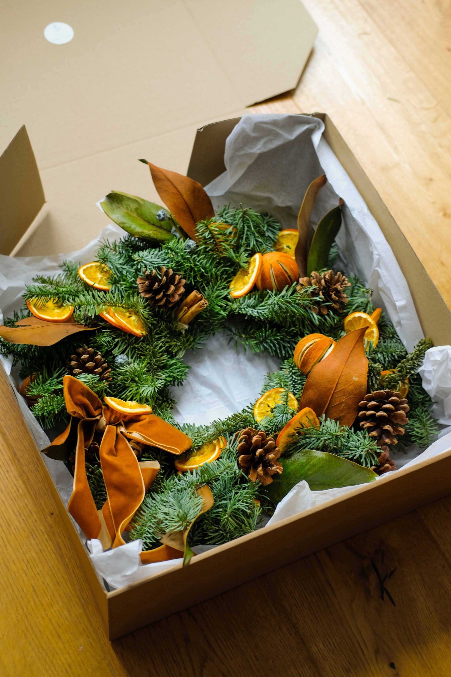 Fresh Real Christmas Wreath with Dried Fruit Citrus and Pine Cone