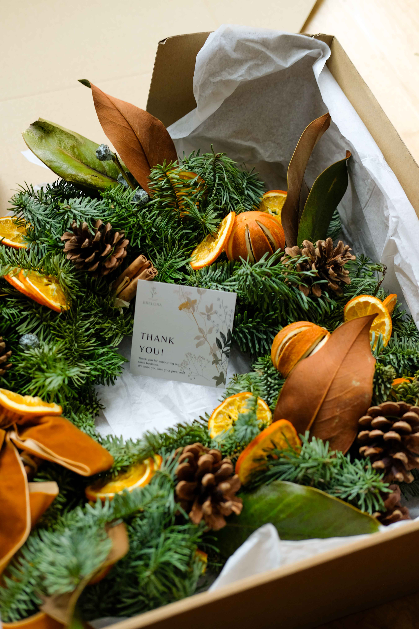 Fresh Real Christmas Wreath with Dried Fruit Citrus and Pine Cone