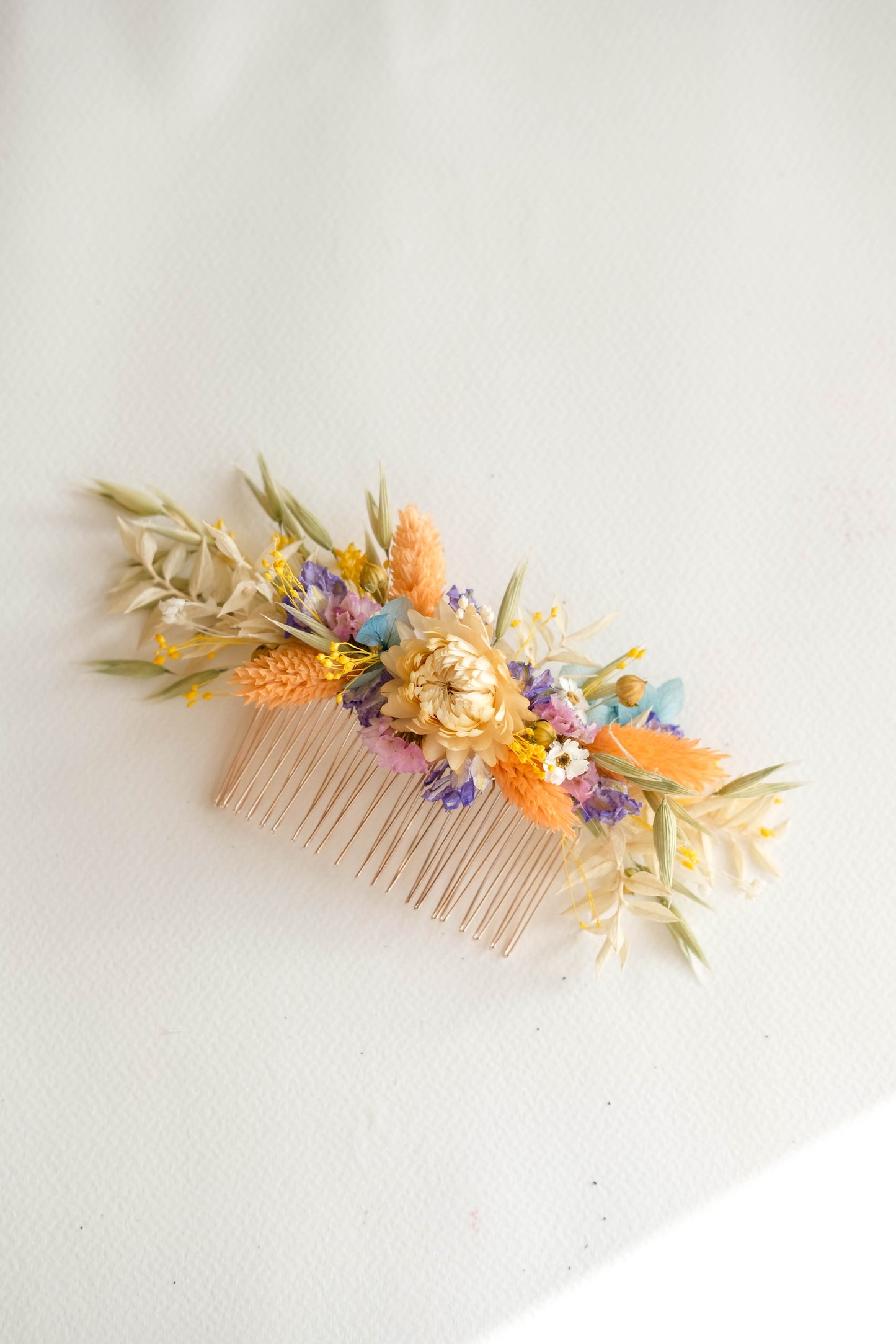 Pastel Colourful Dried Flower Wedding Hair Comb