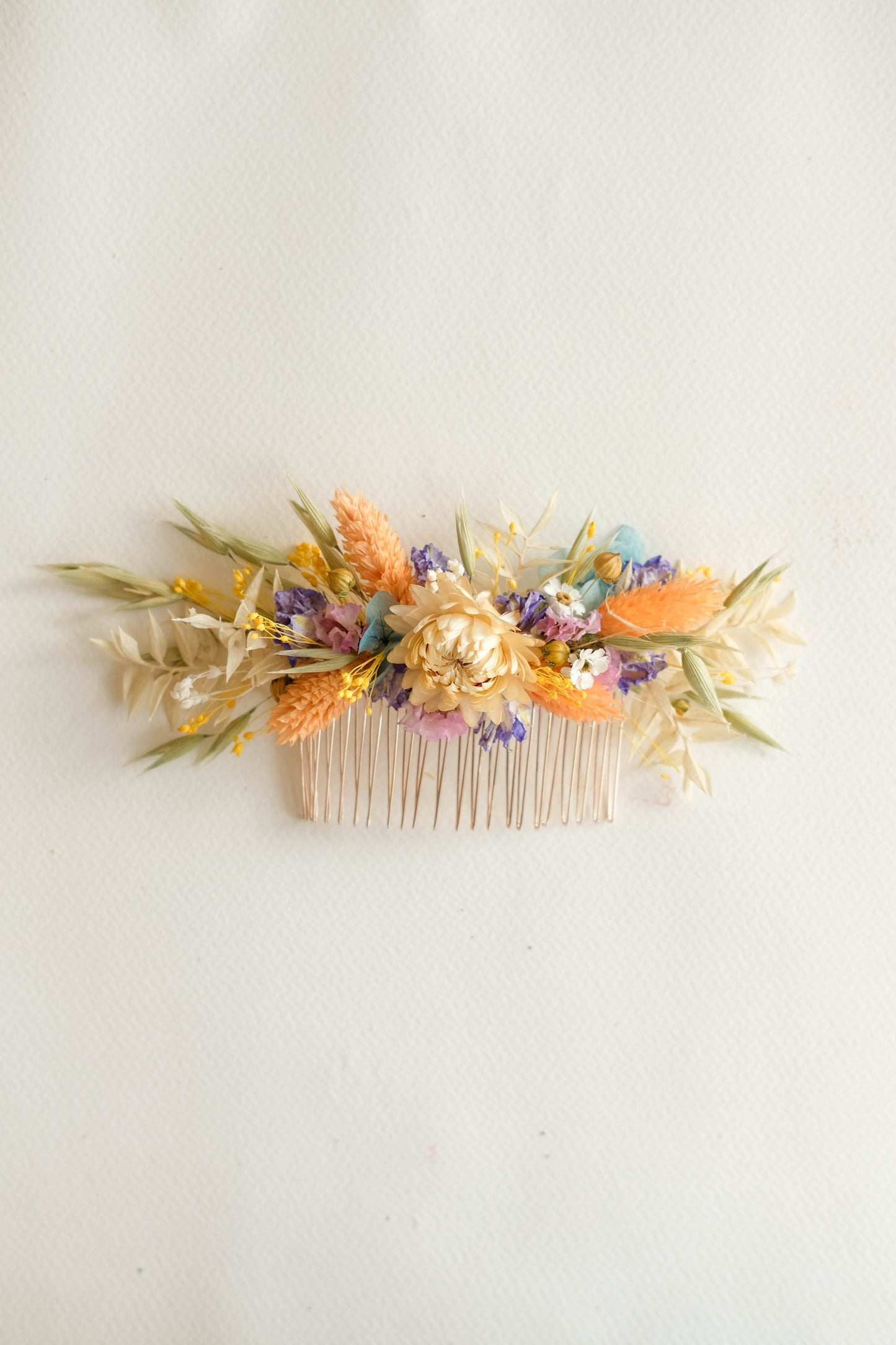 Pastel Colourful Dried Flower Wedding Hair Comb