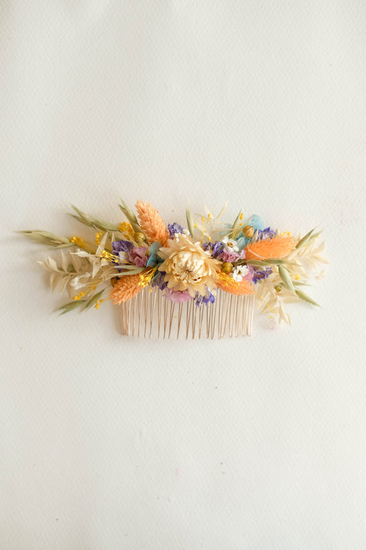Pastel Colourful Dried Flower Wedding Hair Comb