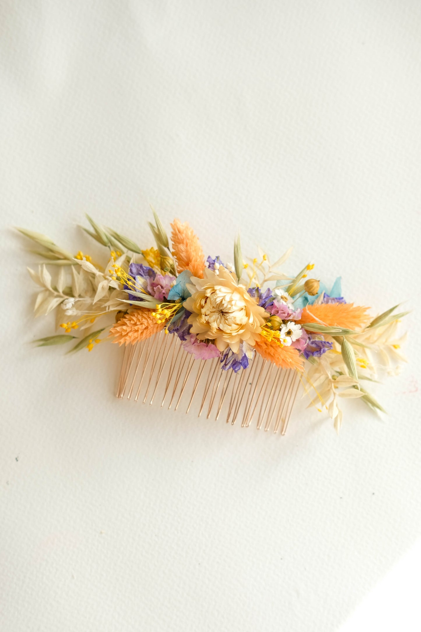 Pastel Colourful Dried Flower Wedding Hair Comb