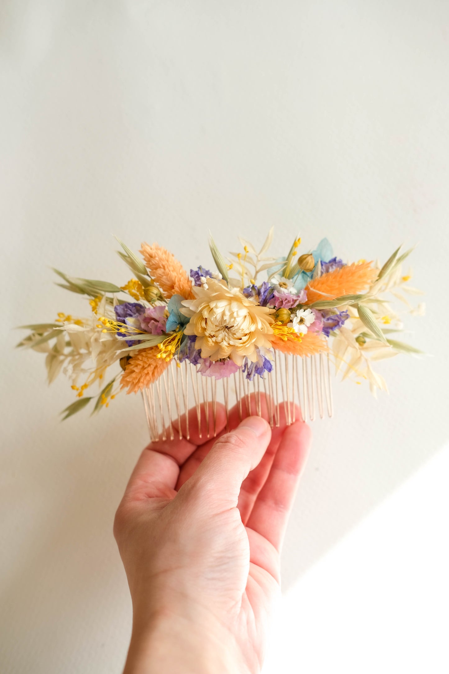 Pastel Colourful Dried Flower Wedding Hair Comb