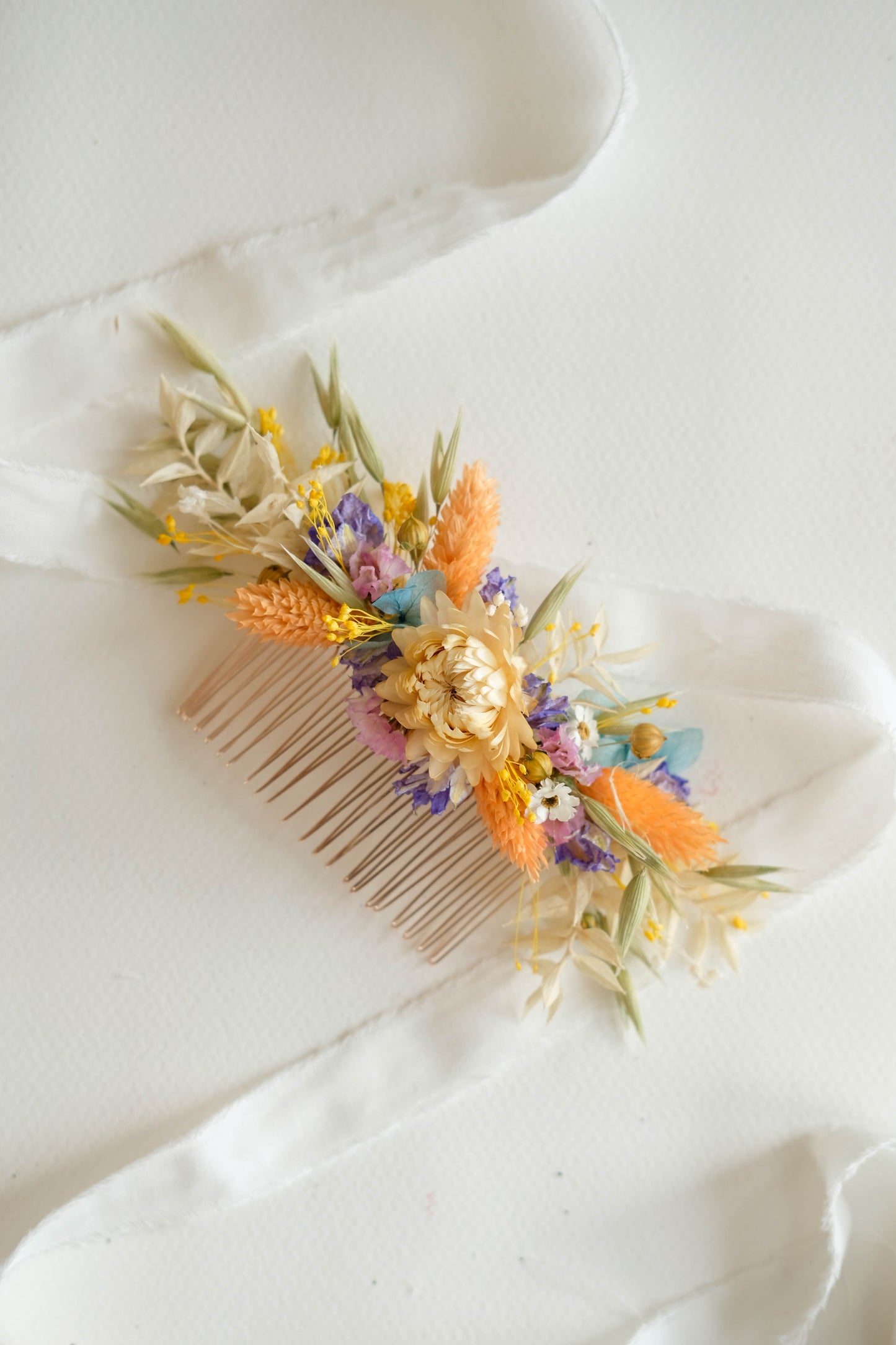 Pastel Colourful Dried Flower Wedding Hair Comb