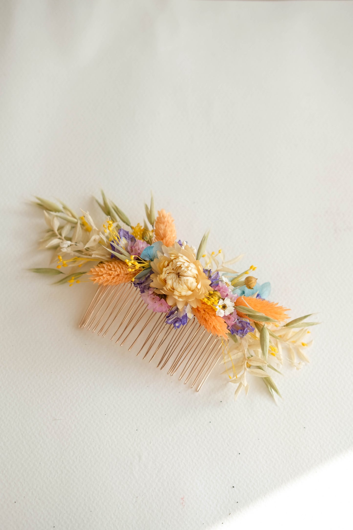 Pastel Colourful Dried Flower Wedding Hair Comb