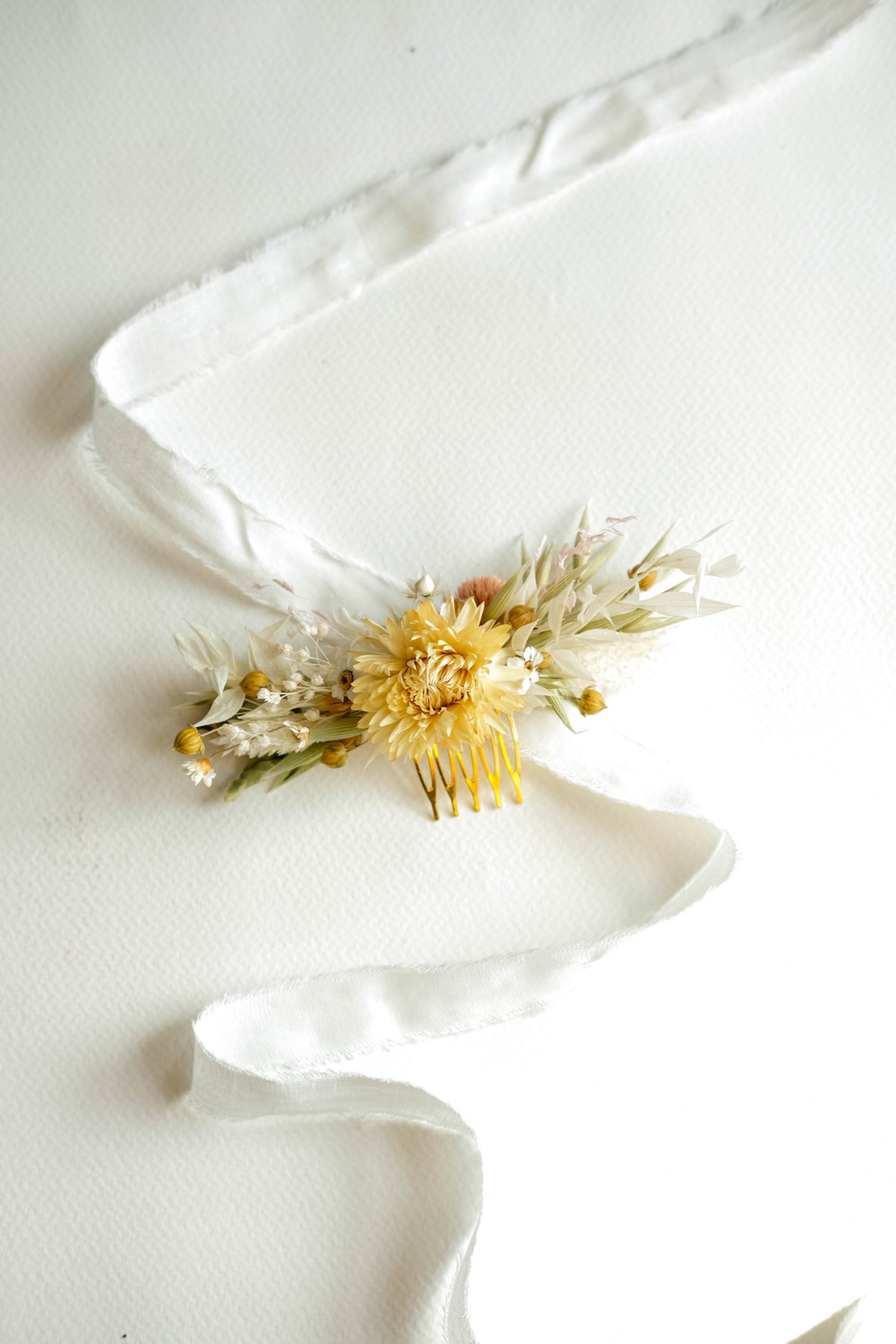 Petite Cream Ivory Dried Flower Wedding Hair Comb