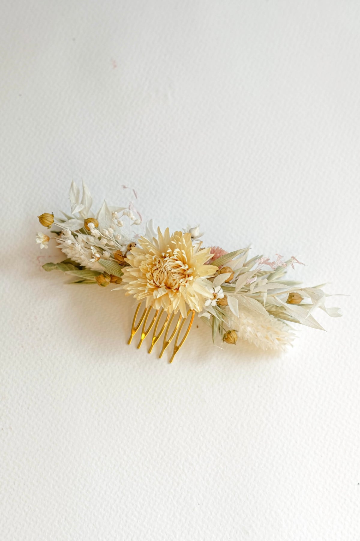 Petite Cream Ivory Dried Flower Wedding Hair Comb